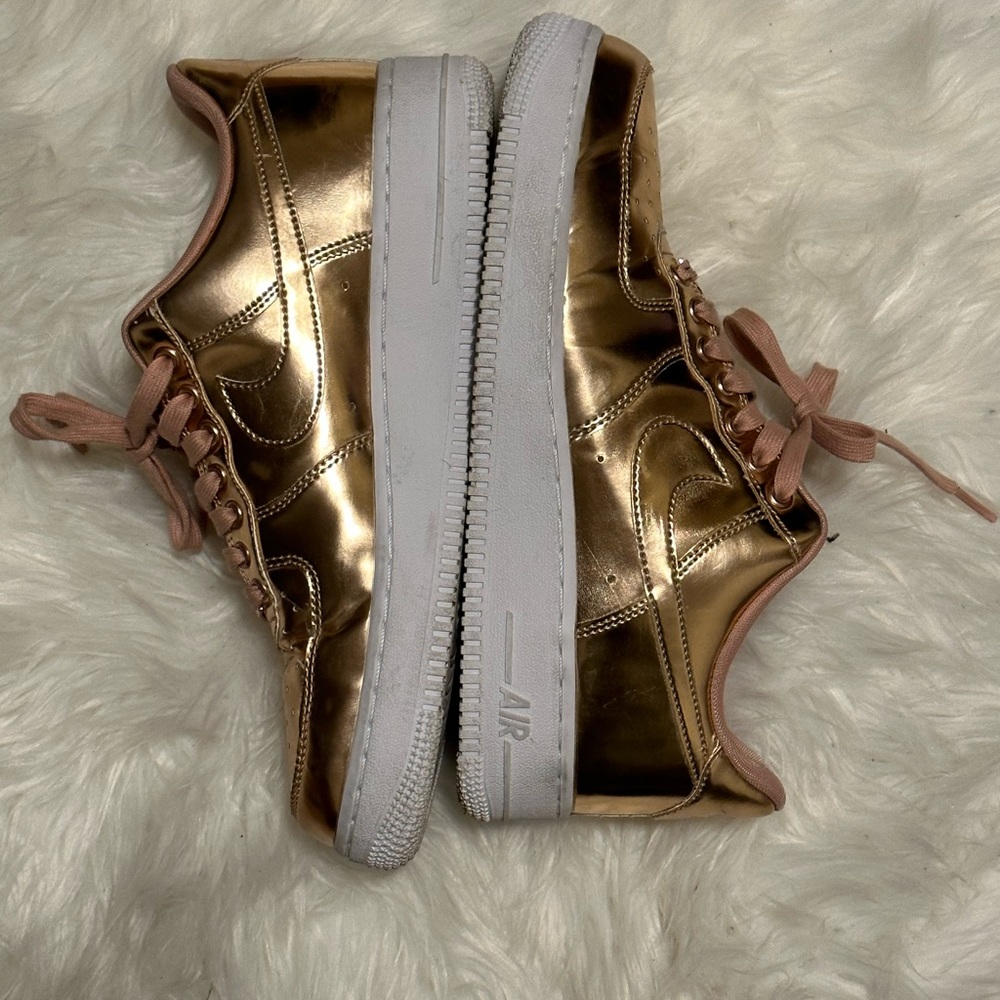 Women size 9.5 Nike Air Force 1 Metallic Rose Gold Special Release sneakers
